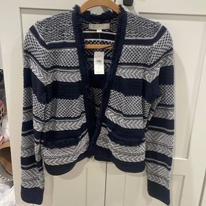 NWT Loft cotton sweater jacket, cardigan size sm, navy/white textured knit